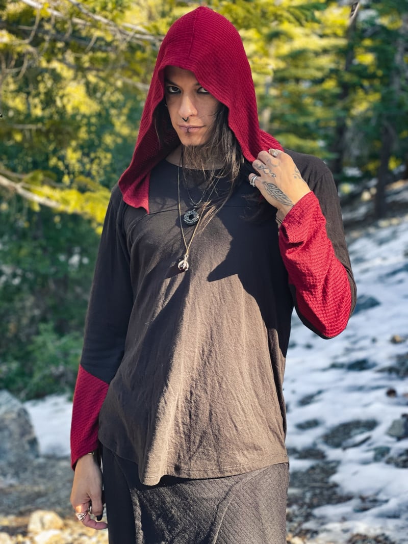 Knit Contrast Tunic Hoodie