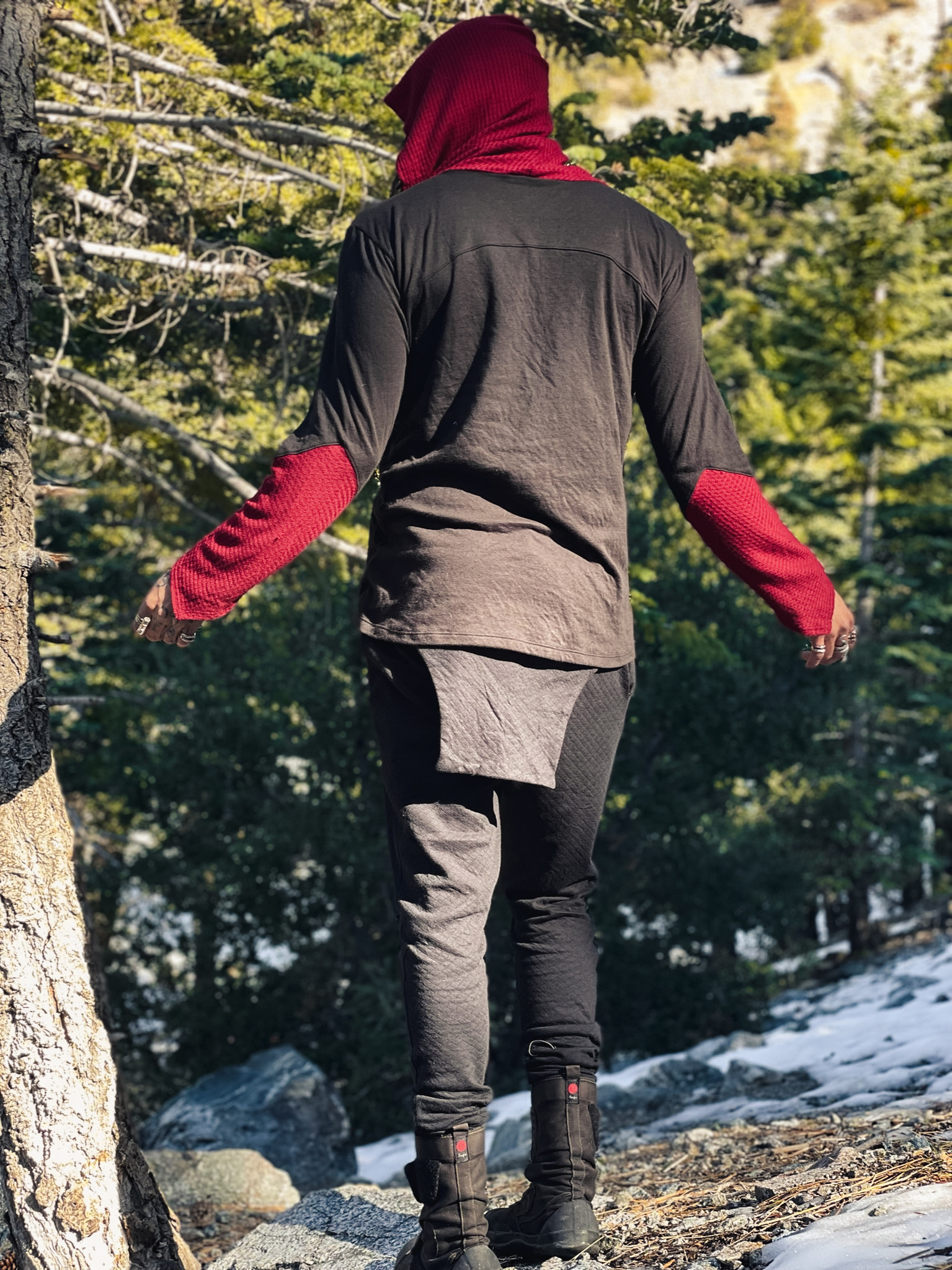 Knit Contrast Tunic Hoodie