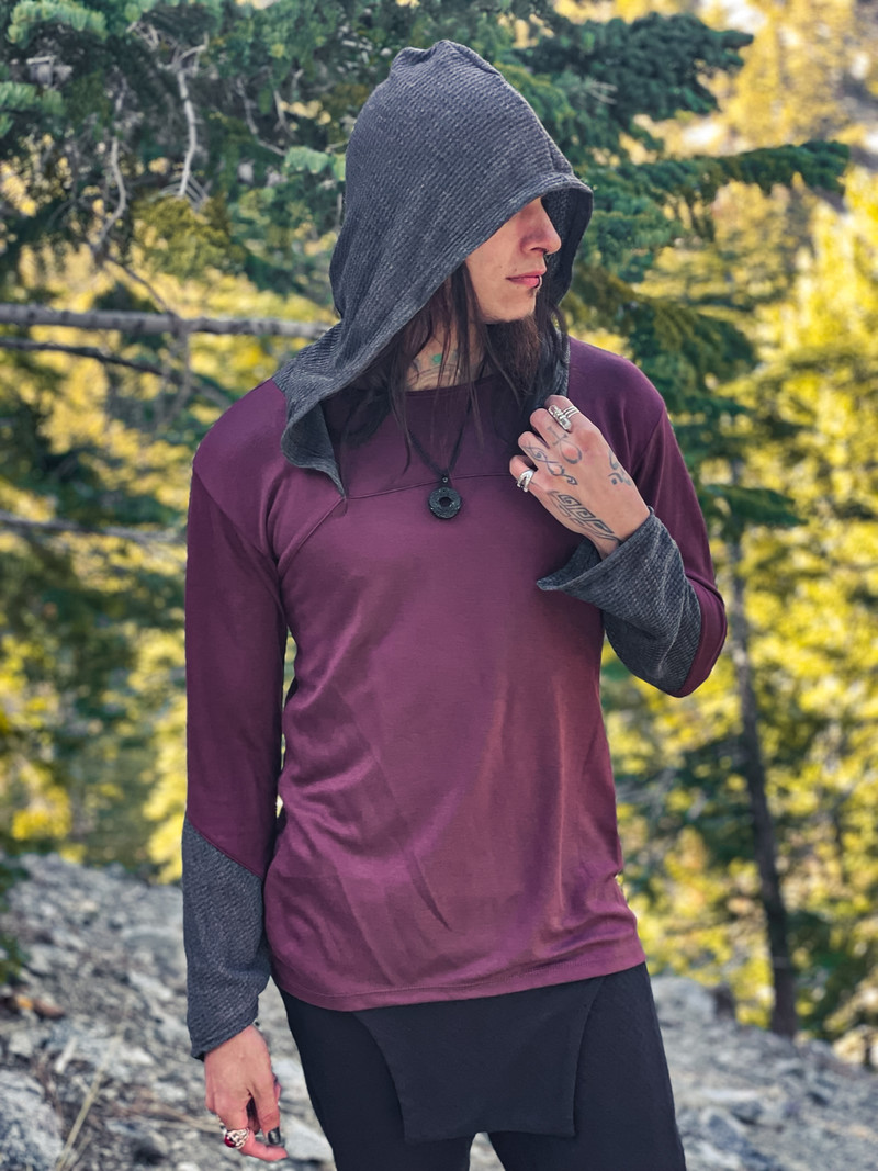Knit Contrast Tunic Hoodie