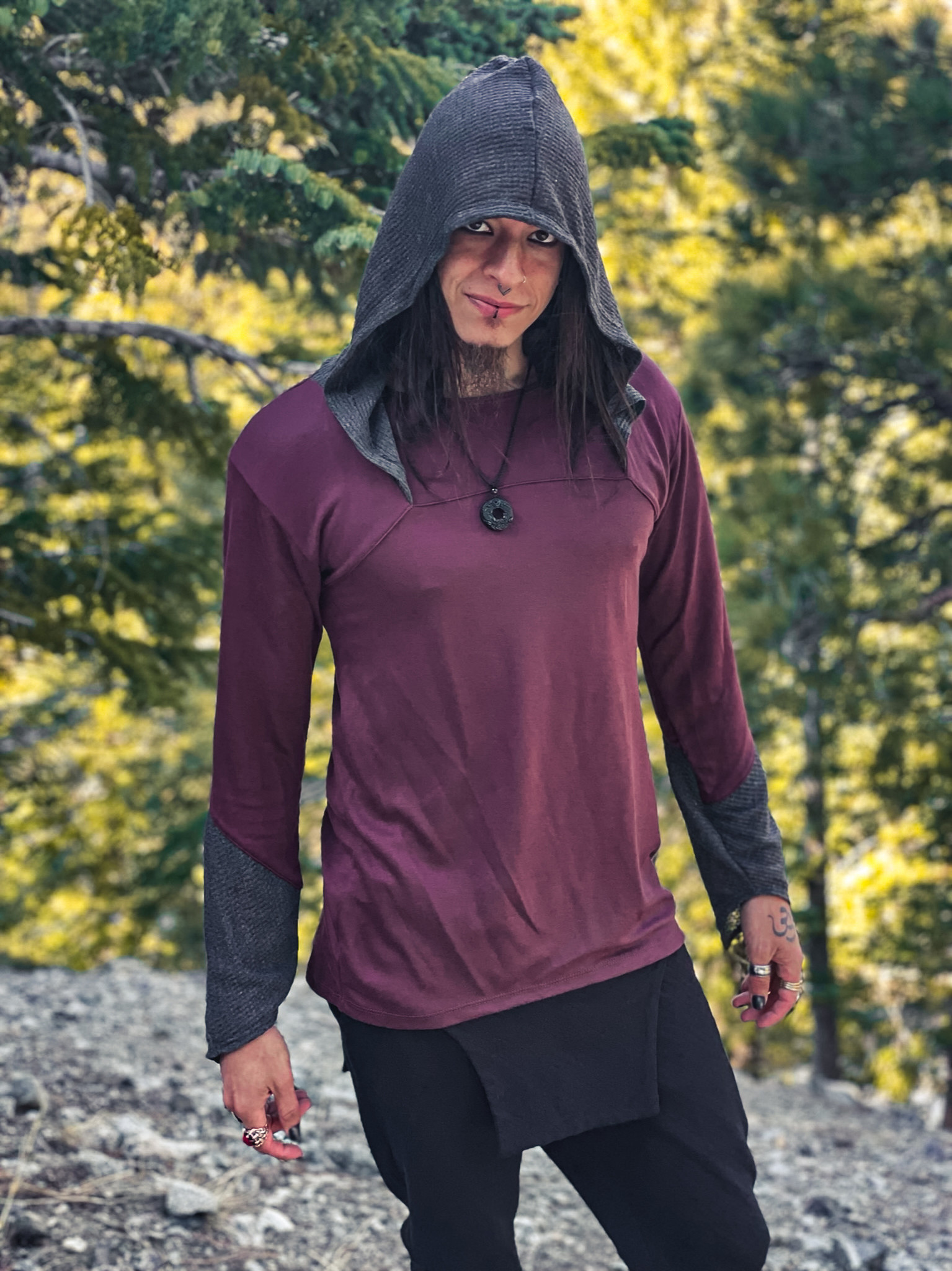 Knit Contrast Tunic Hoodie