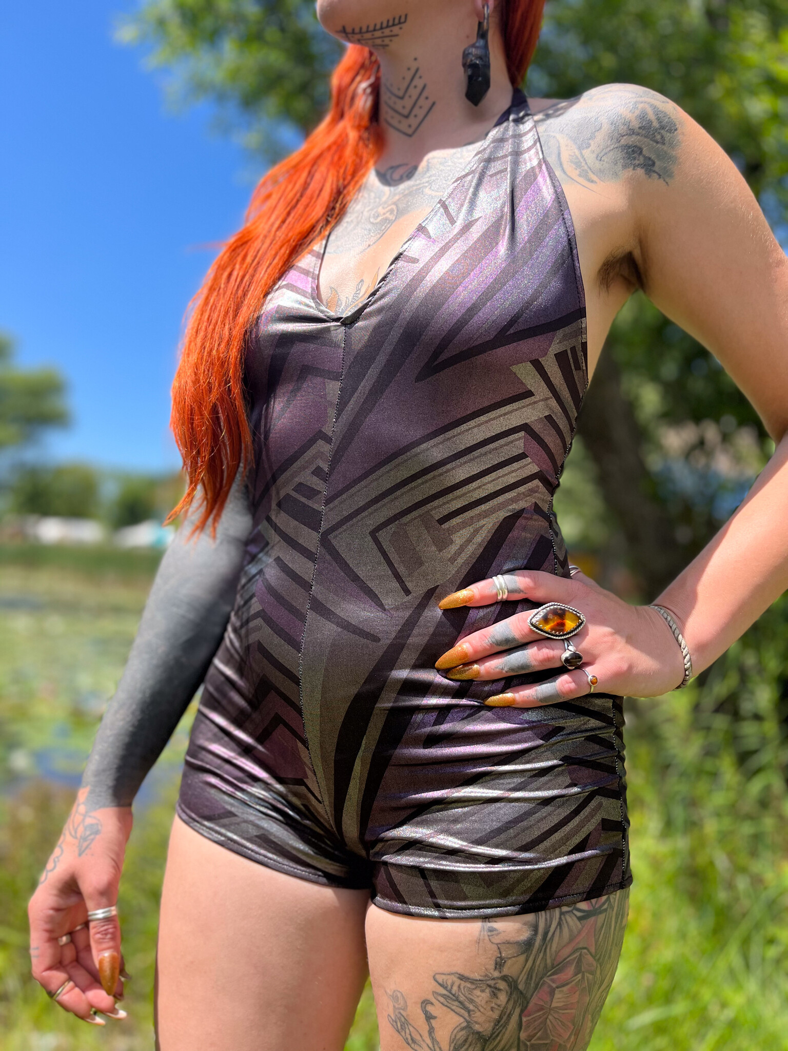 Romper: Metallic Knit