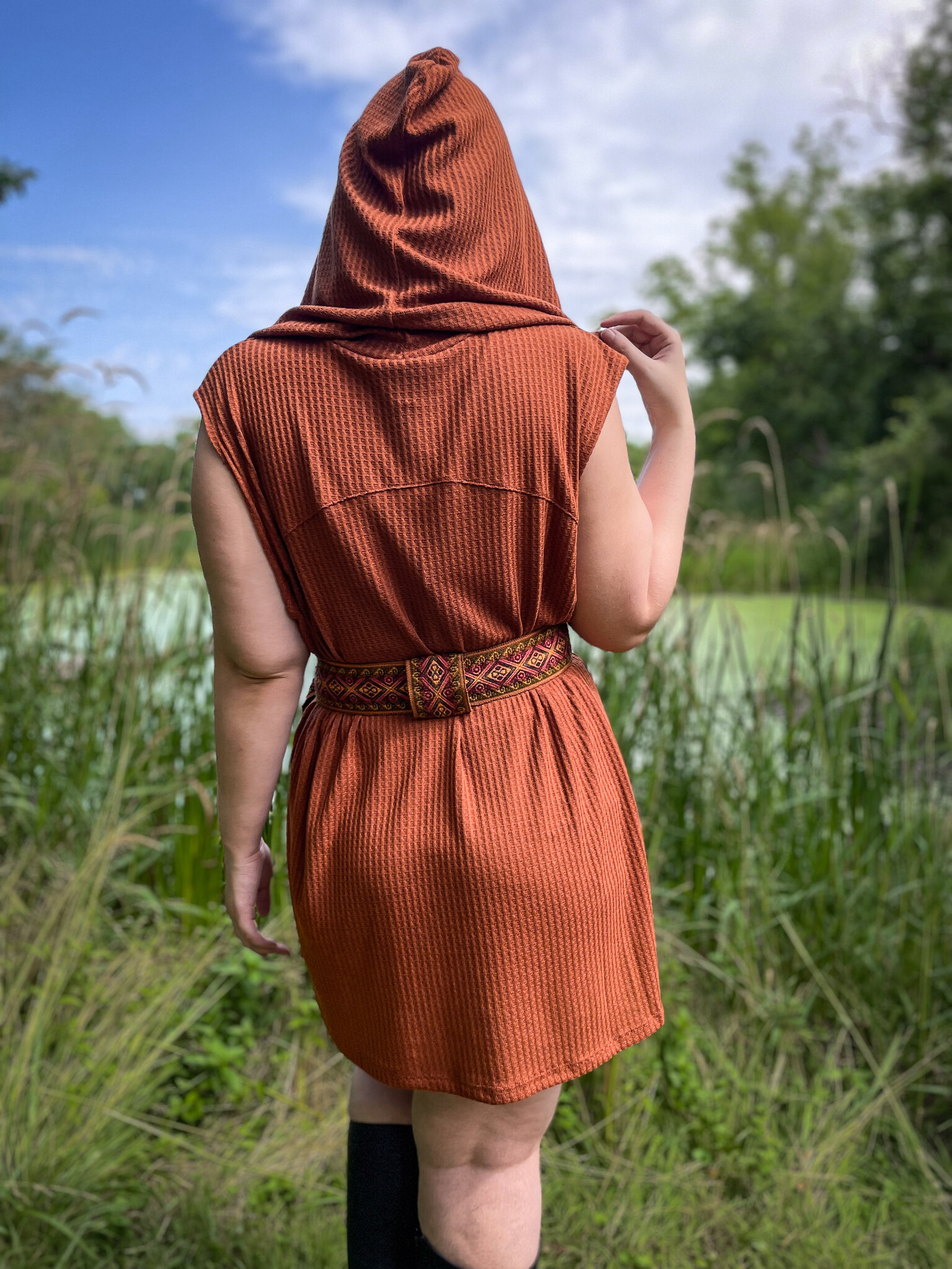 Waffle Knit Tunic Hoodie : Sleeveless