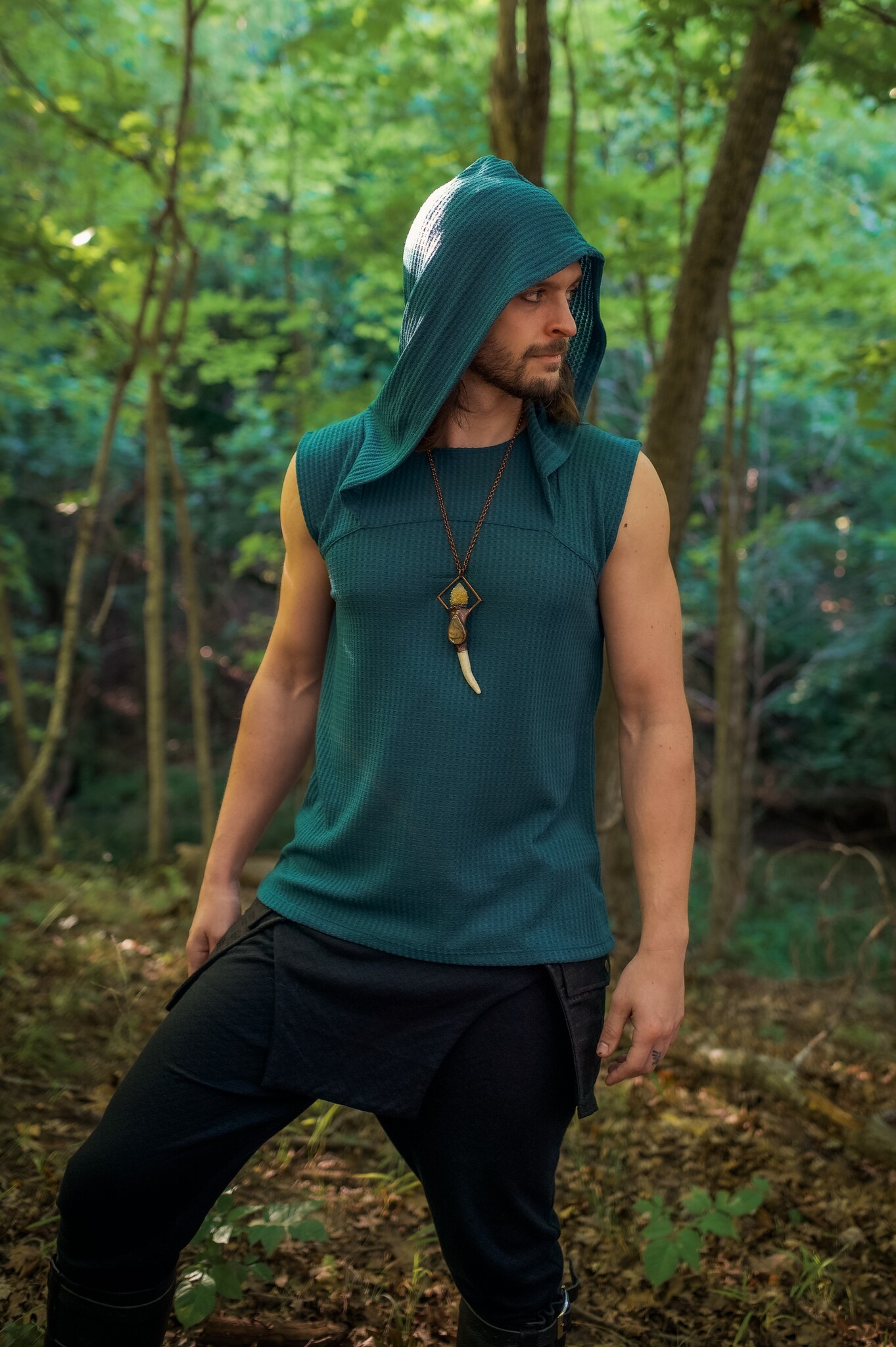 Waffle Knit Tunic Hoodie : Sleeveless