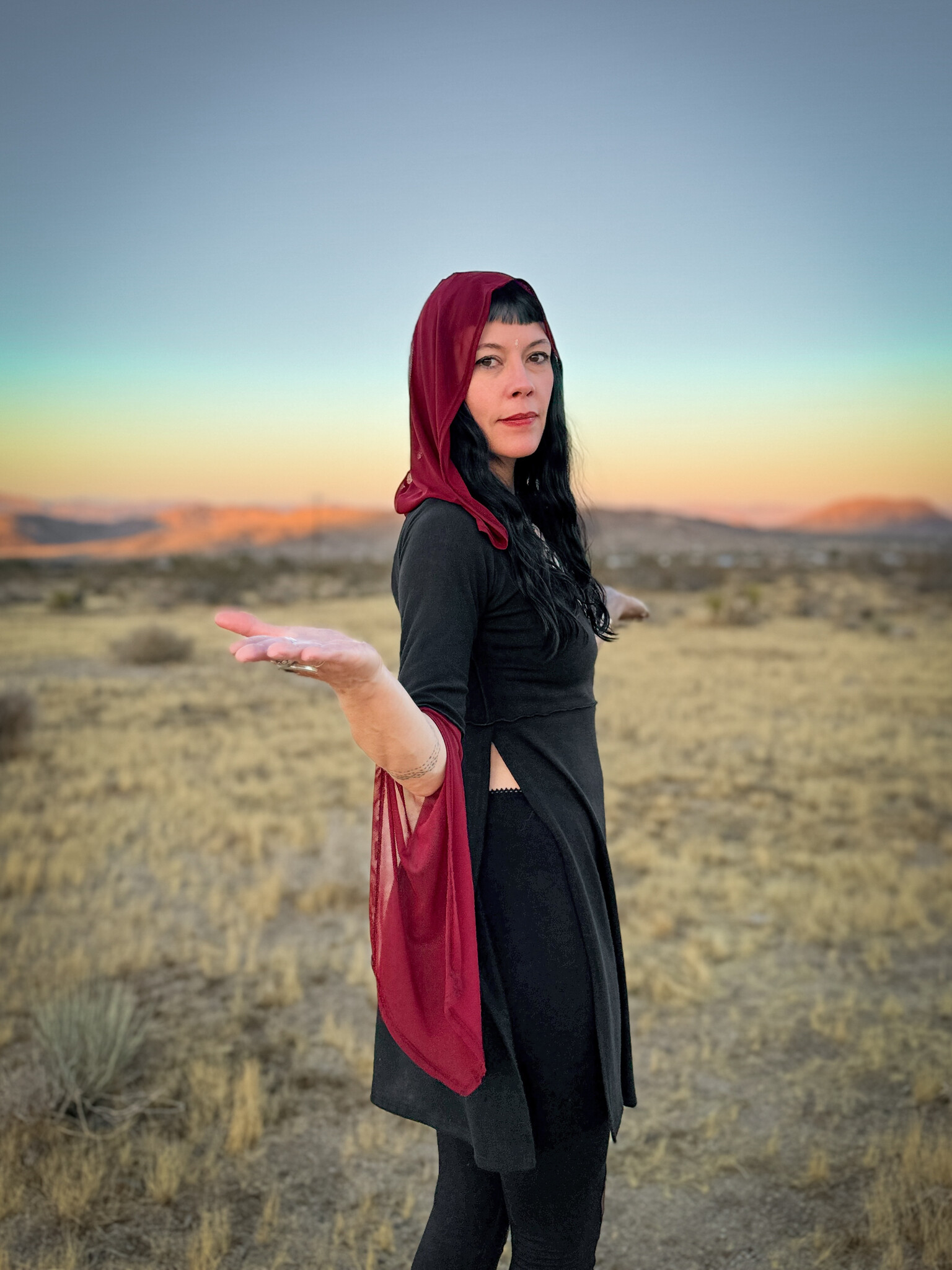Hooded Tunic Top: Contrast Black/Crimson - Opal Moon Designs
