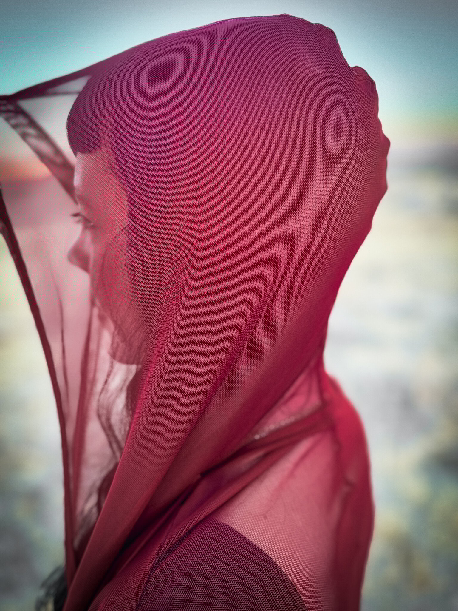 Hooded Mantle Wrap: Mesh + Crimson