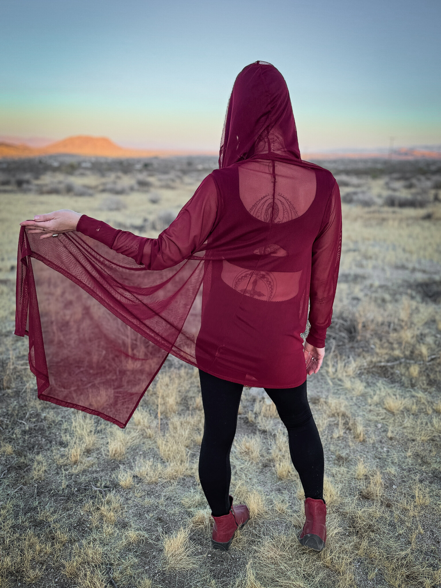 Hooded Mantle Wrap: Mesh + Crimson