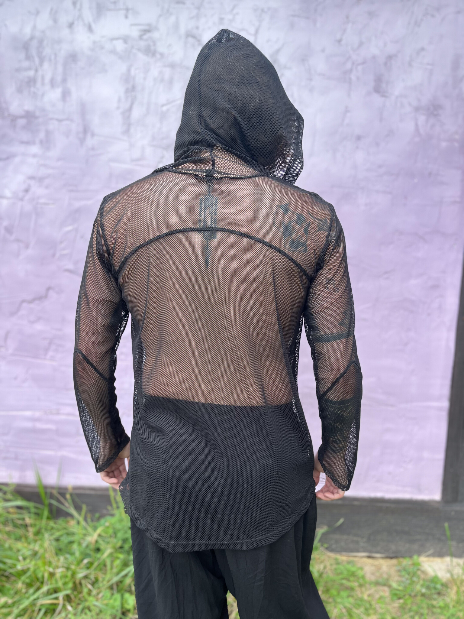 Mesh Tunic Hoodie: Black