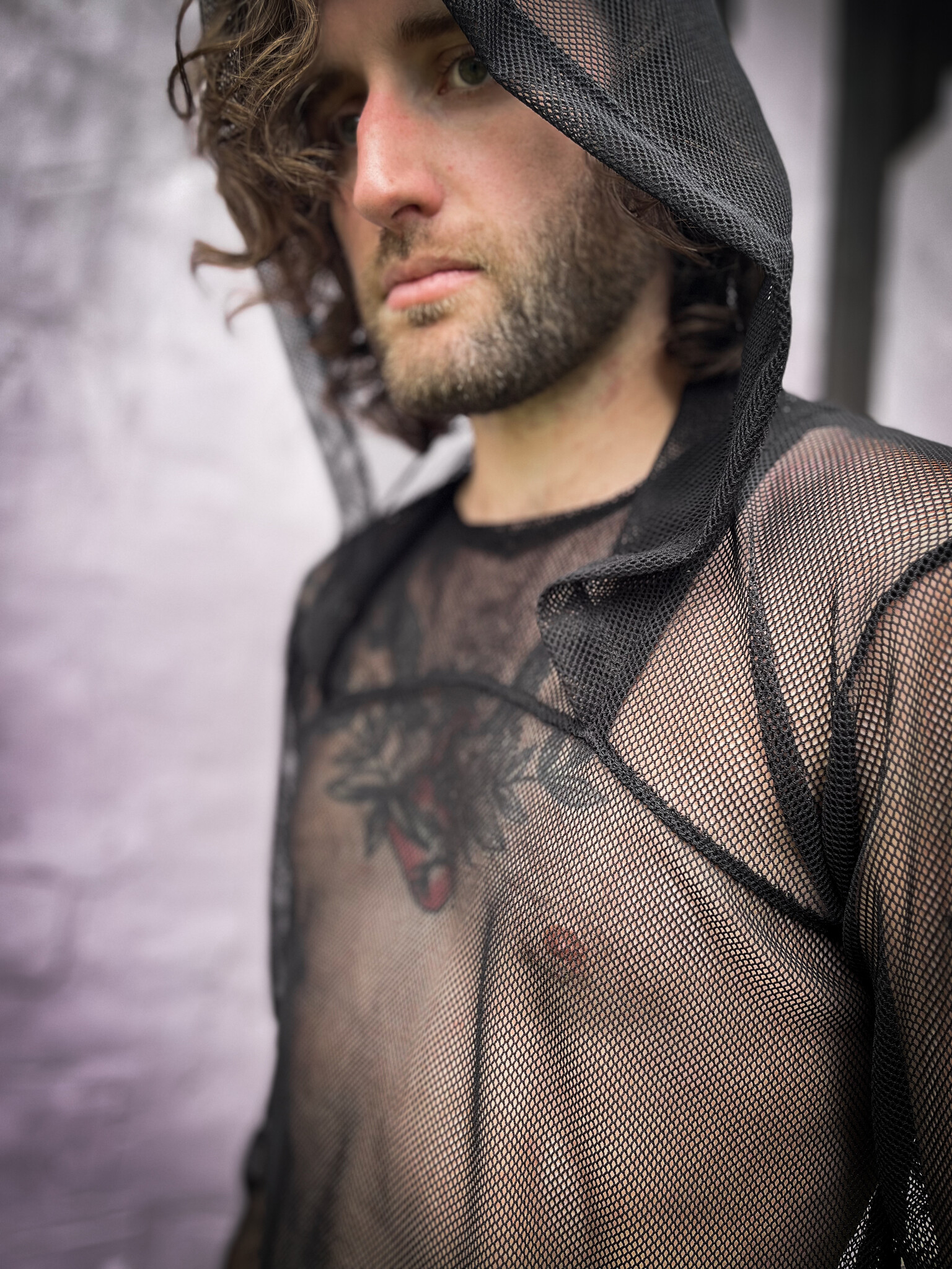 Mesh Tunic Hoodie: Black