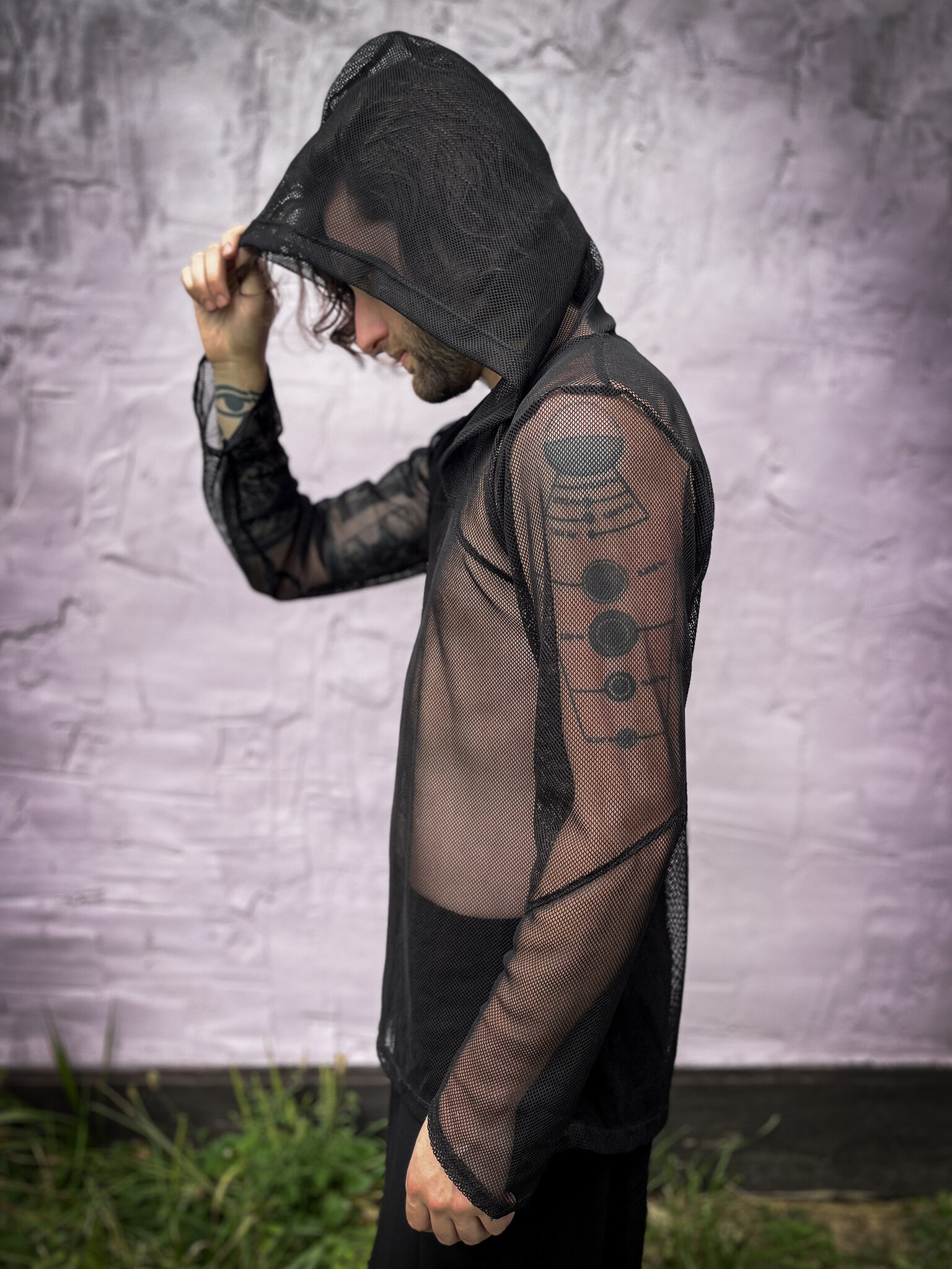 Mesh Tunic Hoodie: Black