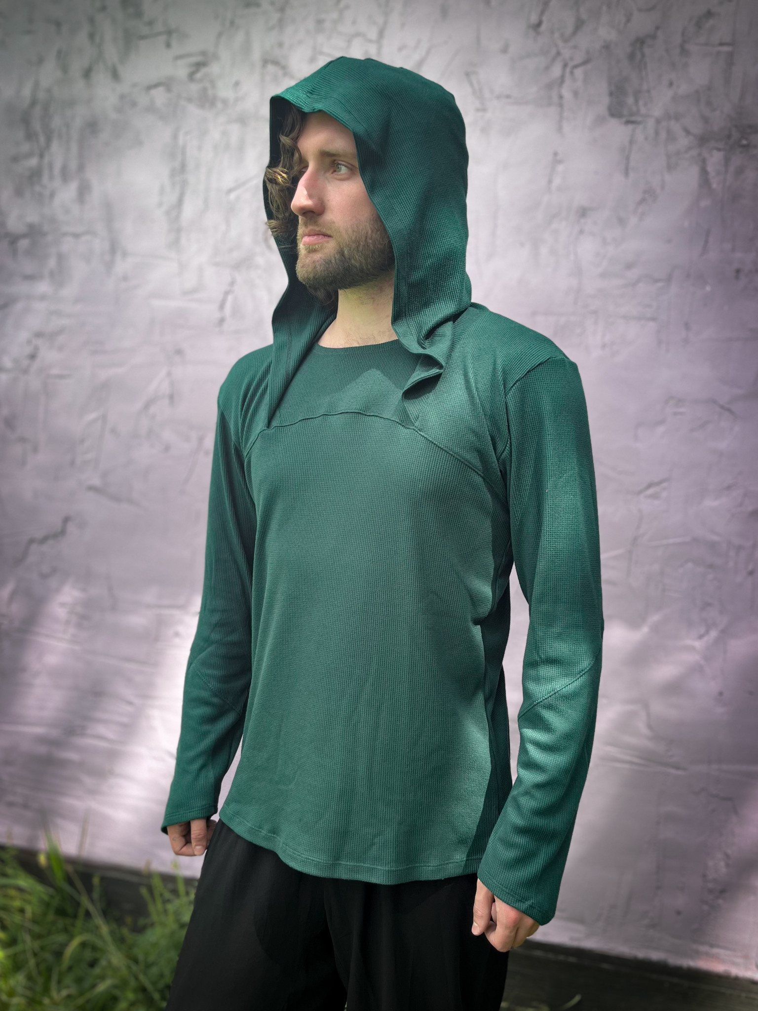 Thermal Knit Hoodie: Green