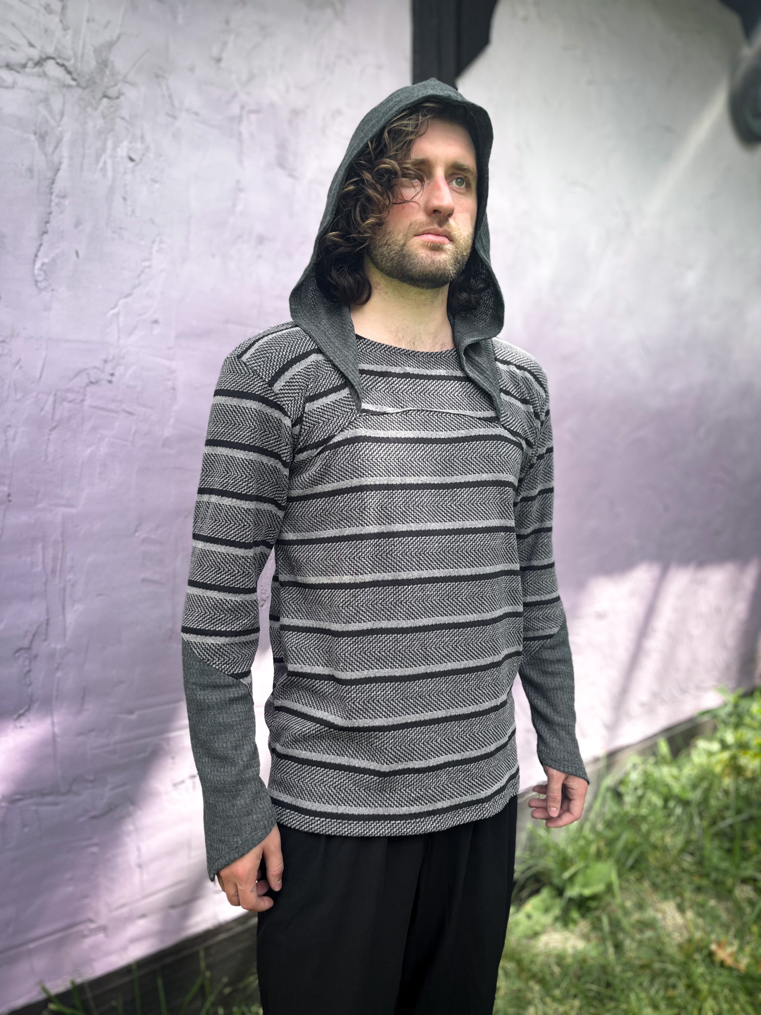 Opal Moon Designs Knit Contrast Hoodie: Berber + Grey