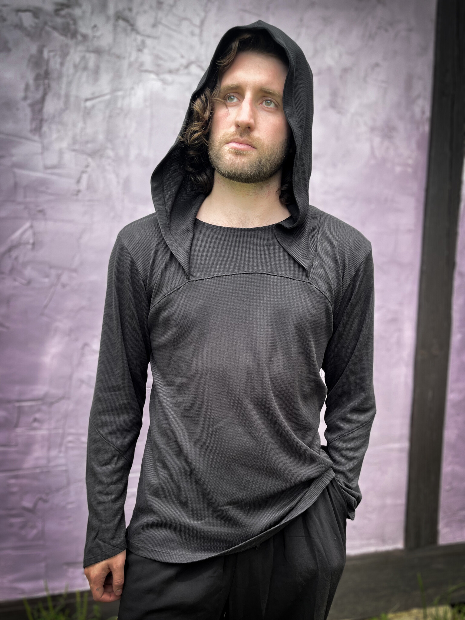 Thermal Knit Hoodie: Black