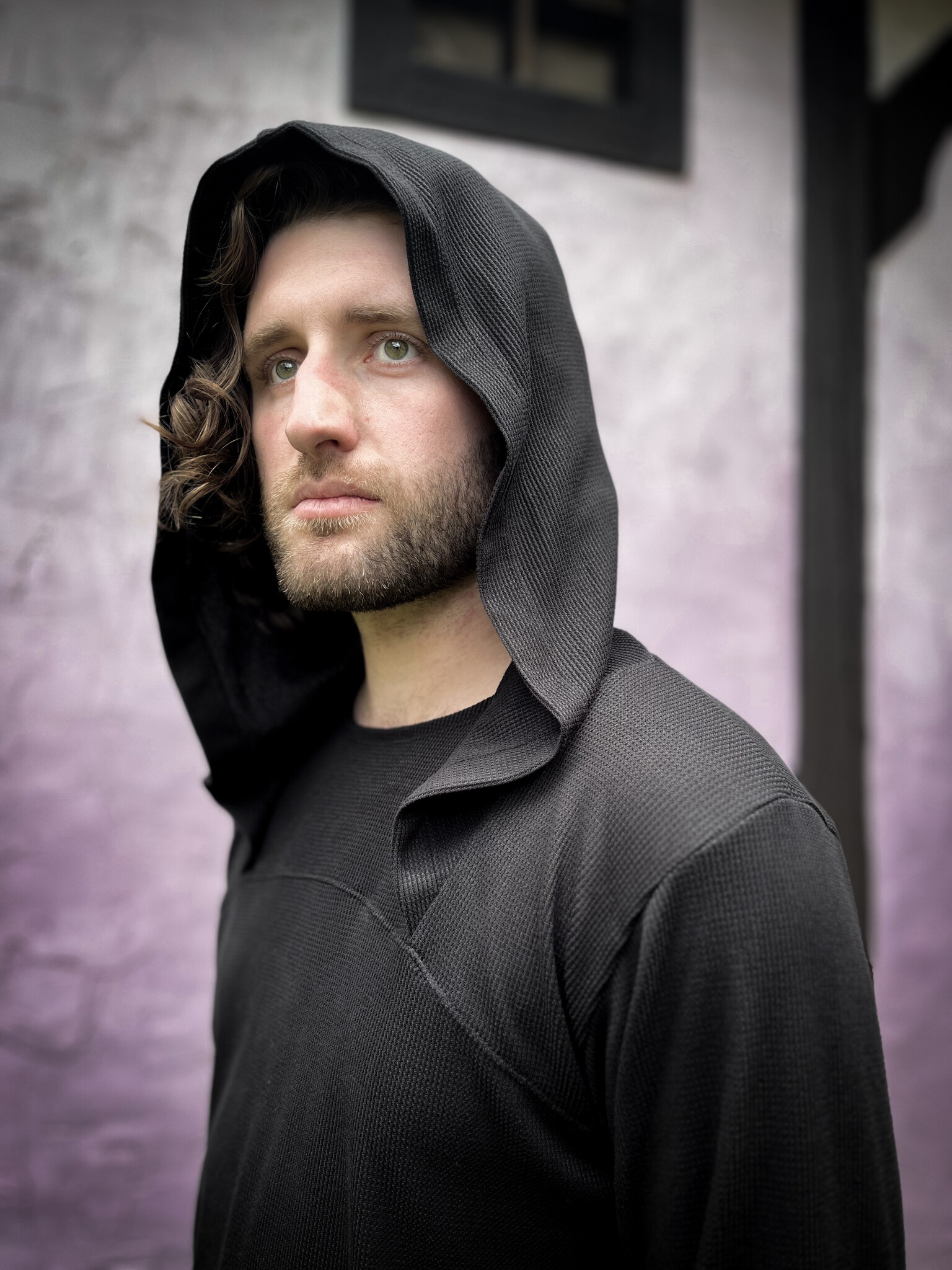 Thermal Knit Hoodie: Black