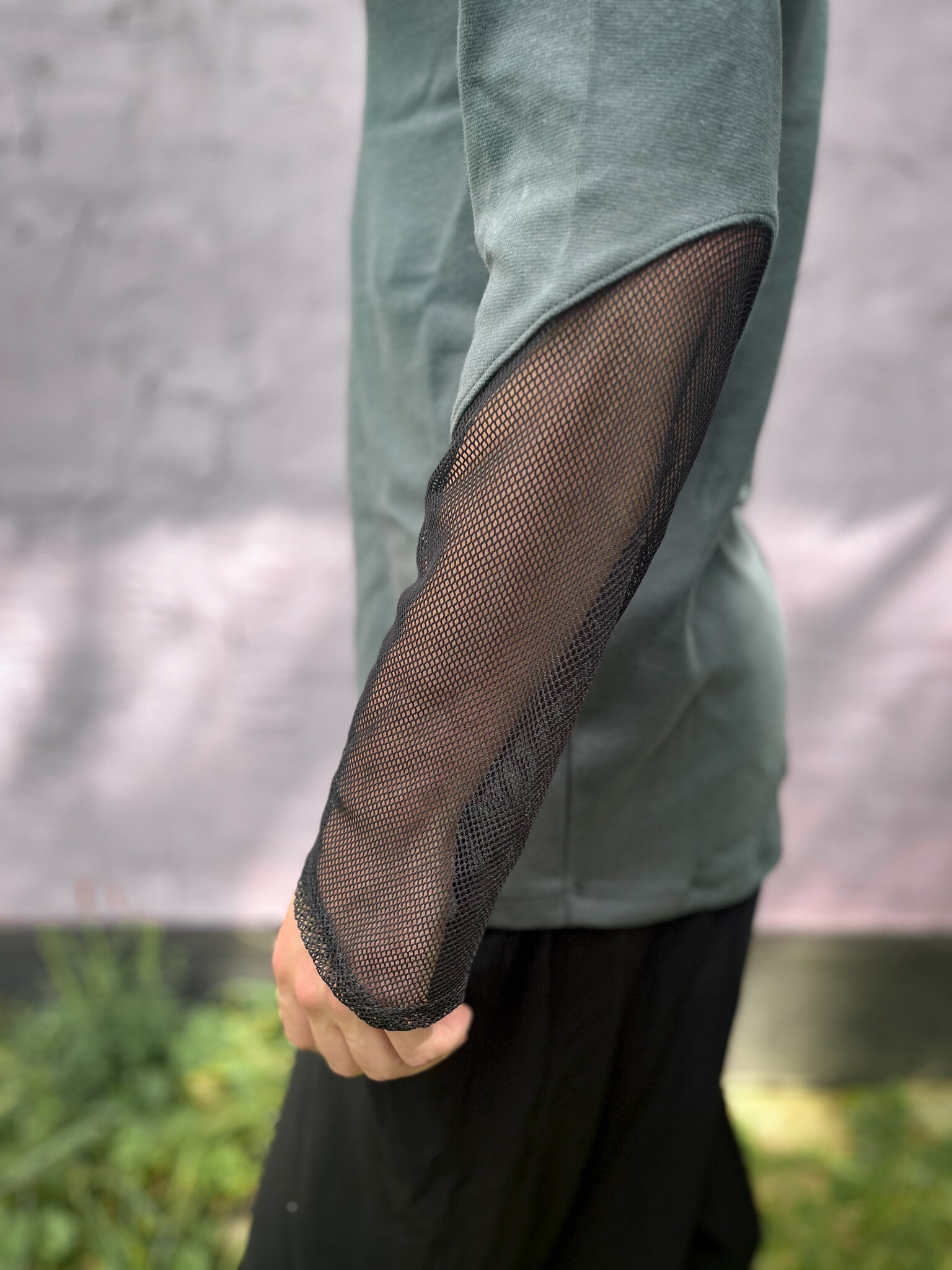 Knit Contrast Hoodie: Steel + Black Mesh