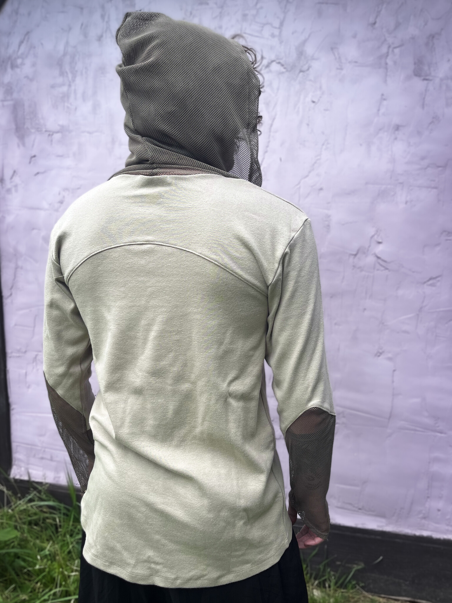 Knit Contrast Hoodie: Canopy + Moss Mesh