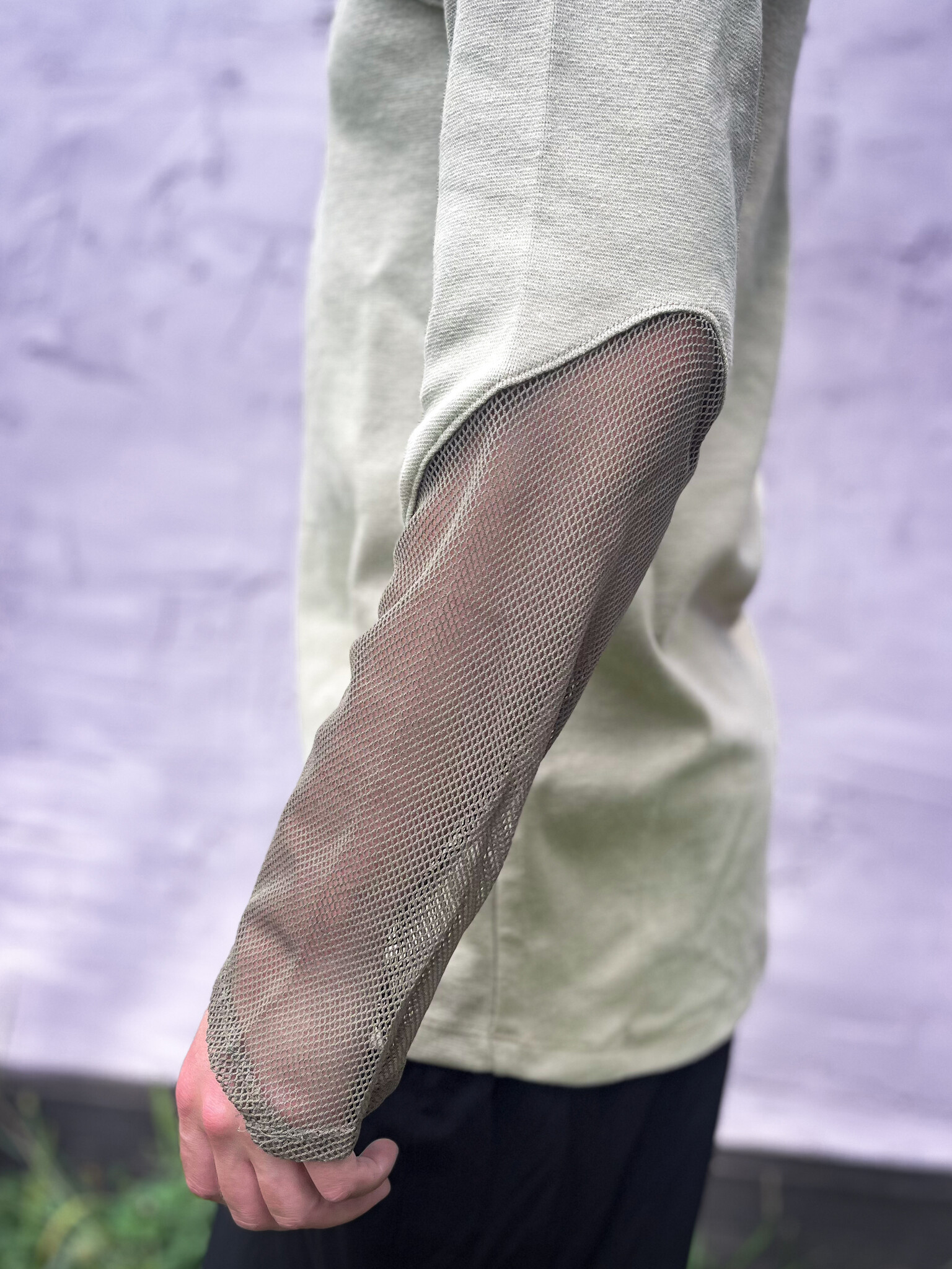 Knit Contrast Hoodie: Canopy + Moss Mesh