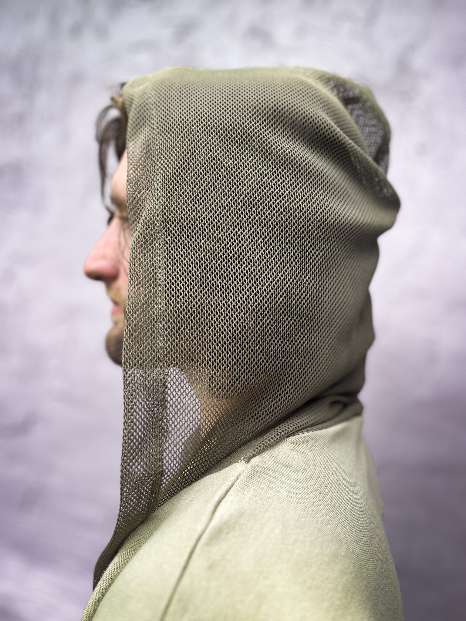 Knit Contrast Hoodie: Canopy + Moss Mesh