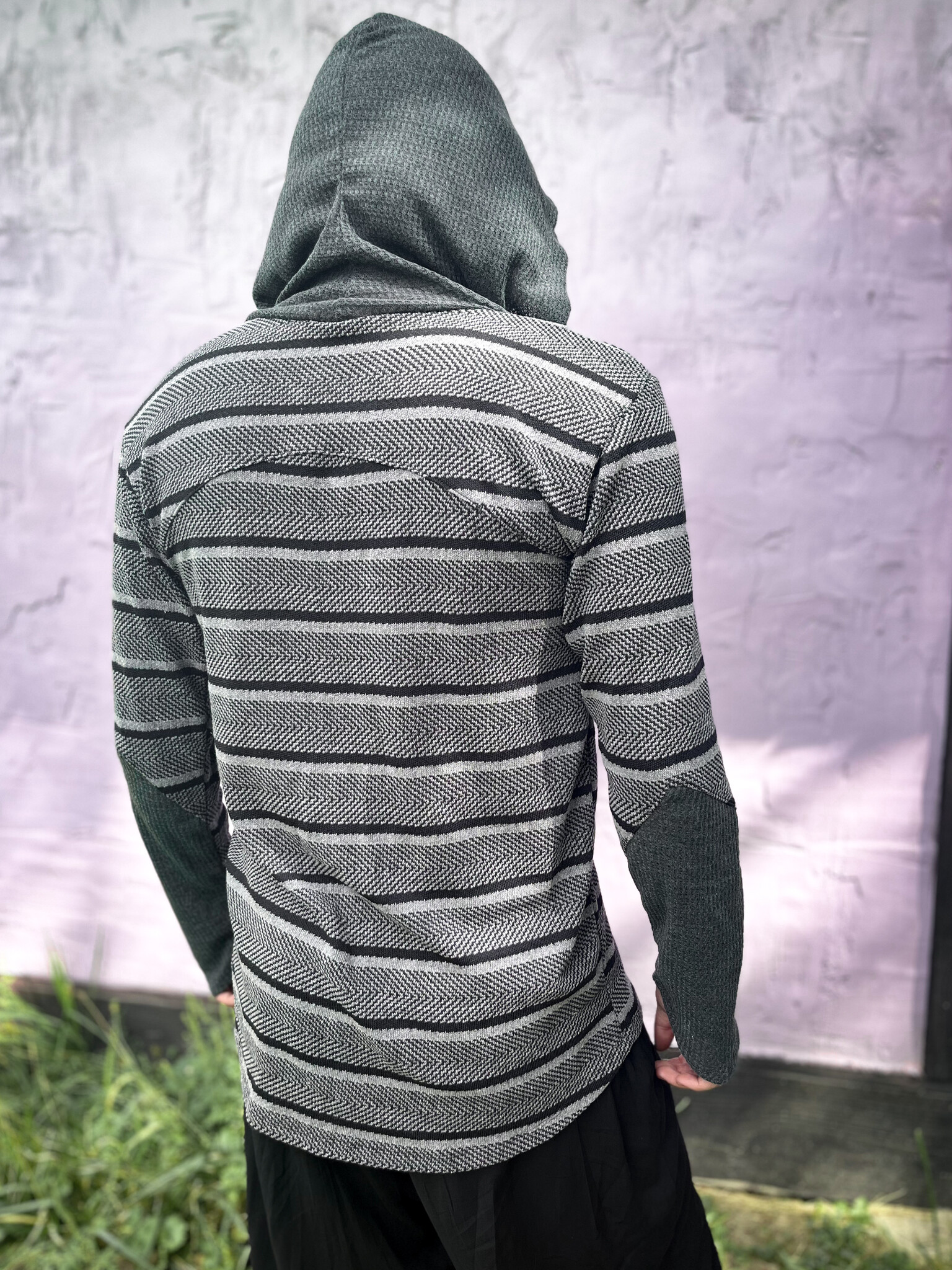 Opal Moon Designs Knit Contrast Hoodie: Berber + Grey