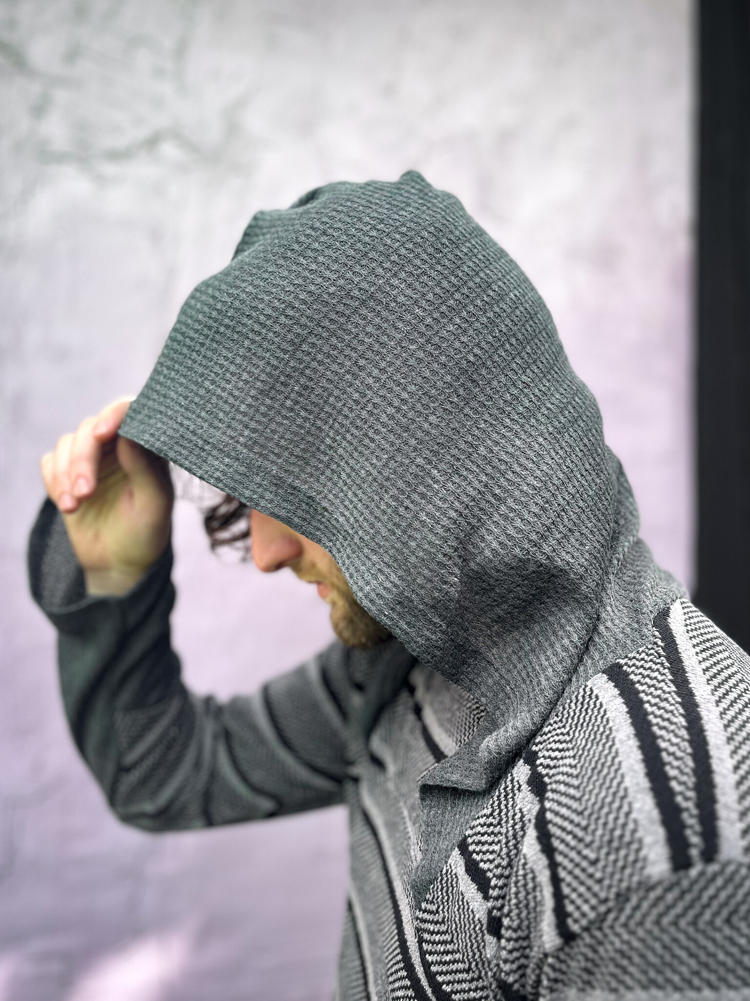 Opal Moon Designs Knit Contrast Hoodie: Berber + Grey