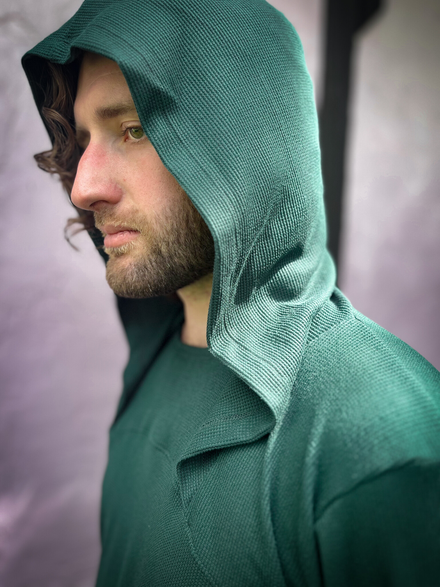 Thermal Knit Hoodie: Green