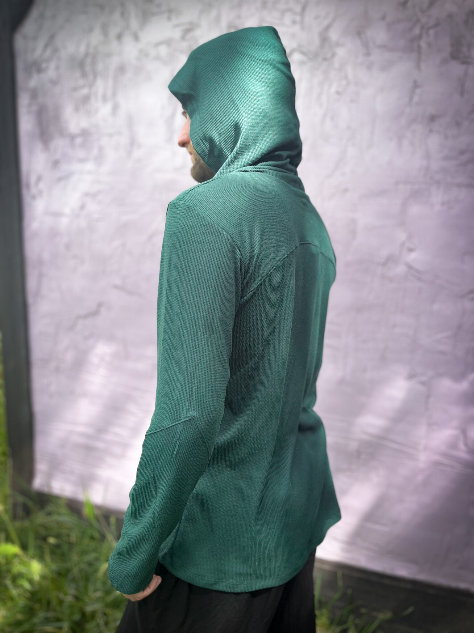Thermal Knit Hoodie: Green