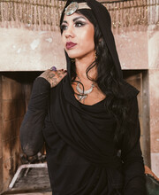 Hooded Mantle Wrap: Mesh Black - Opal Moon Designs