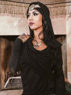 Hooded Mantle Wrap: Mesh + Black