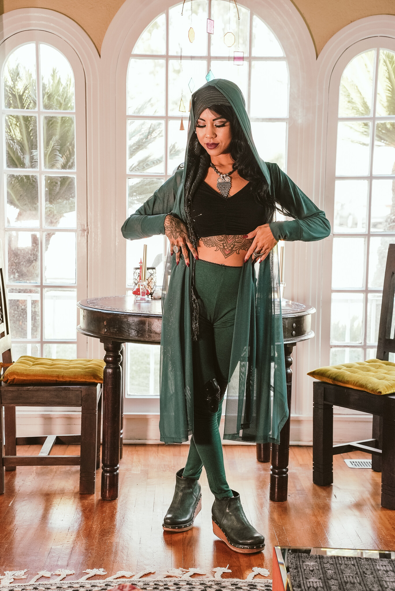 Hooded Mantle Wrap: Mesh + Clover