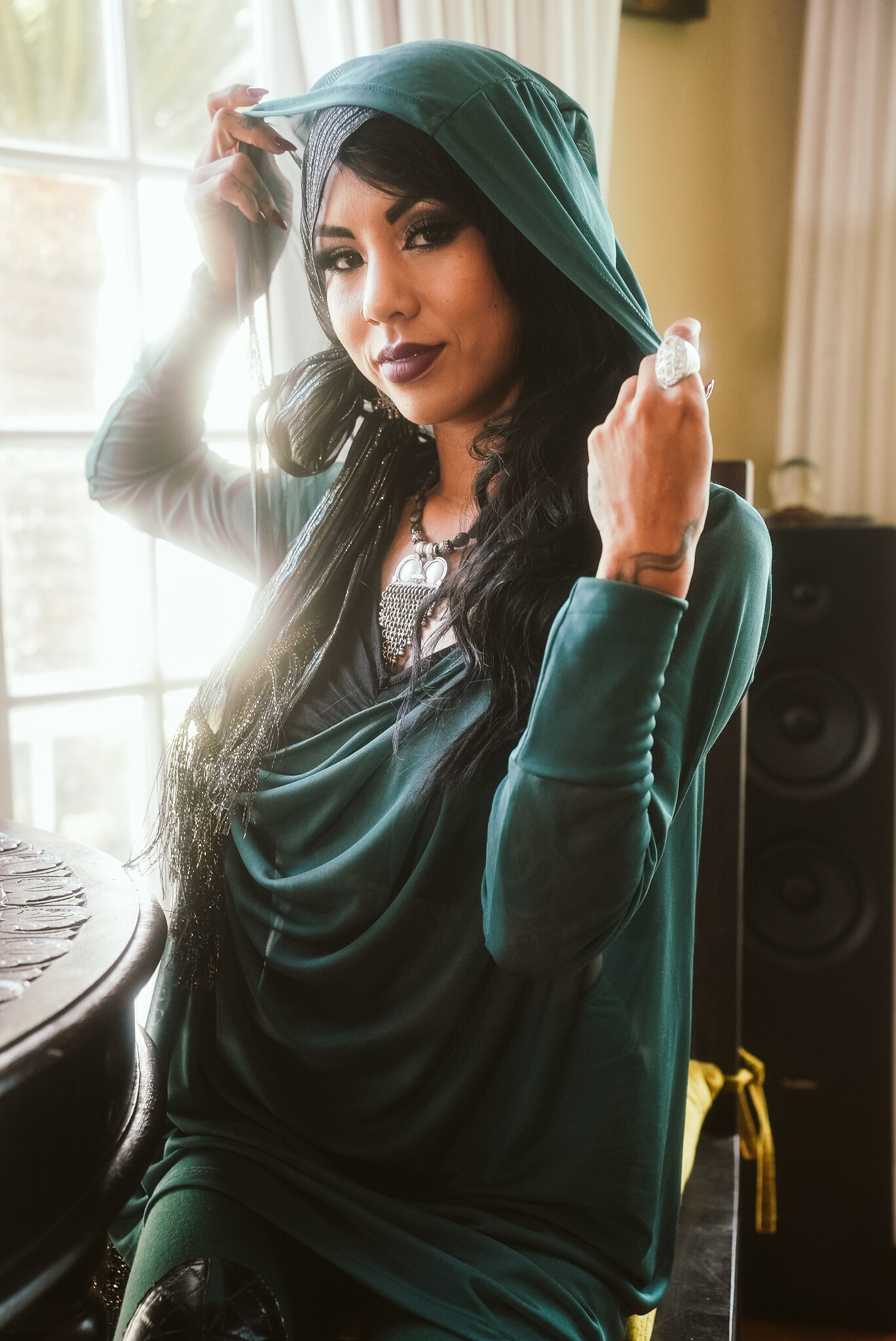 Hooded Mantle Wrap: Mesh + Clover