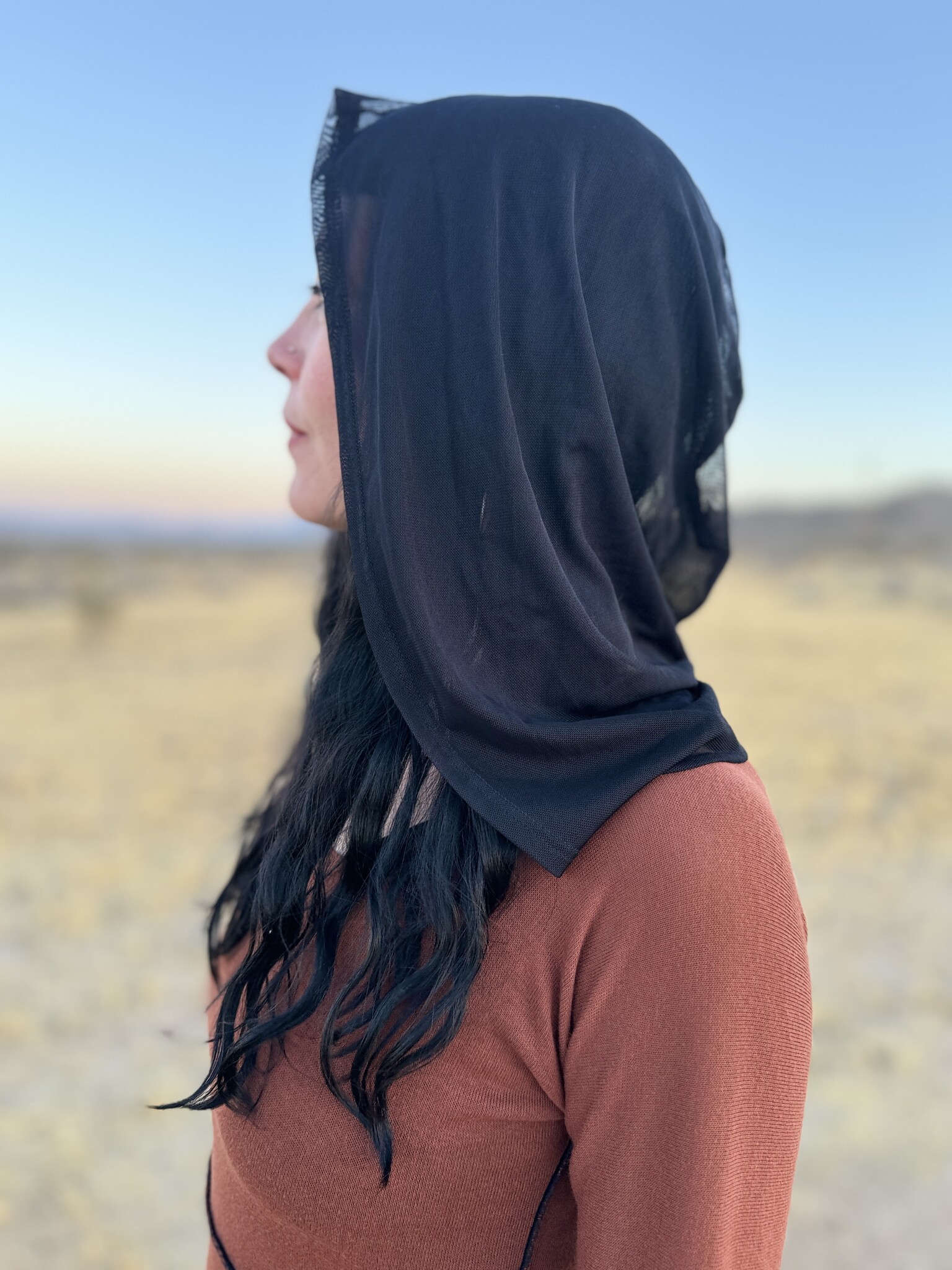 Hooded Tunic Top: Contrast Mocha/Black