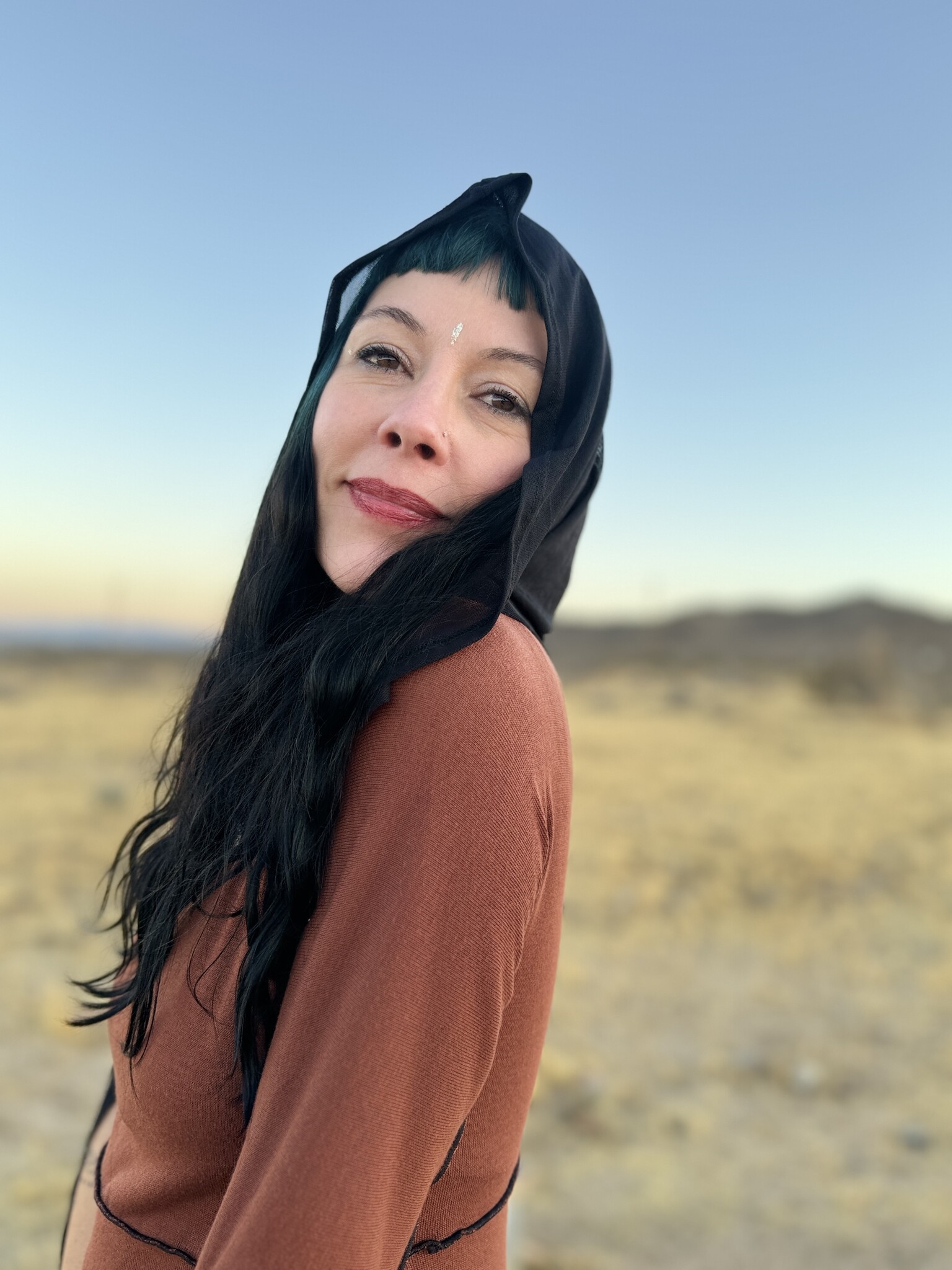 Hooded Tunic Top: Contrast Mocha/Black