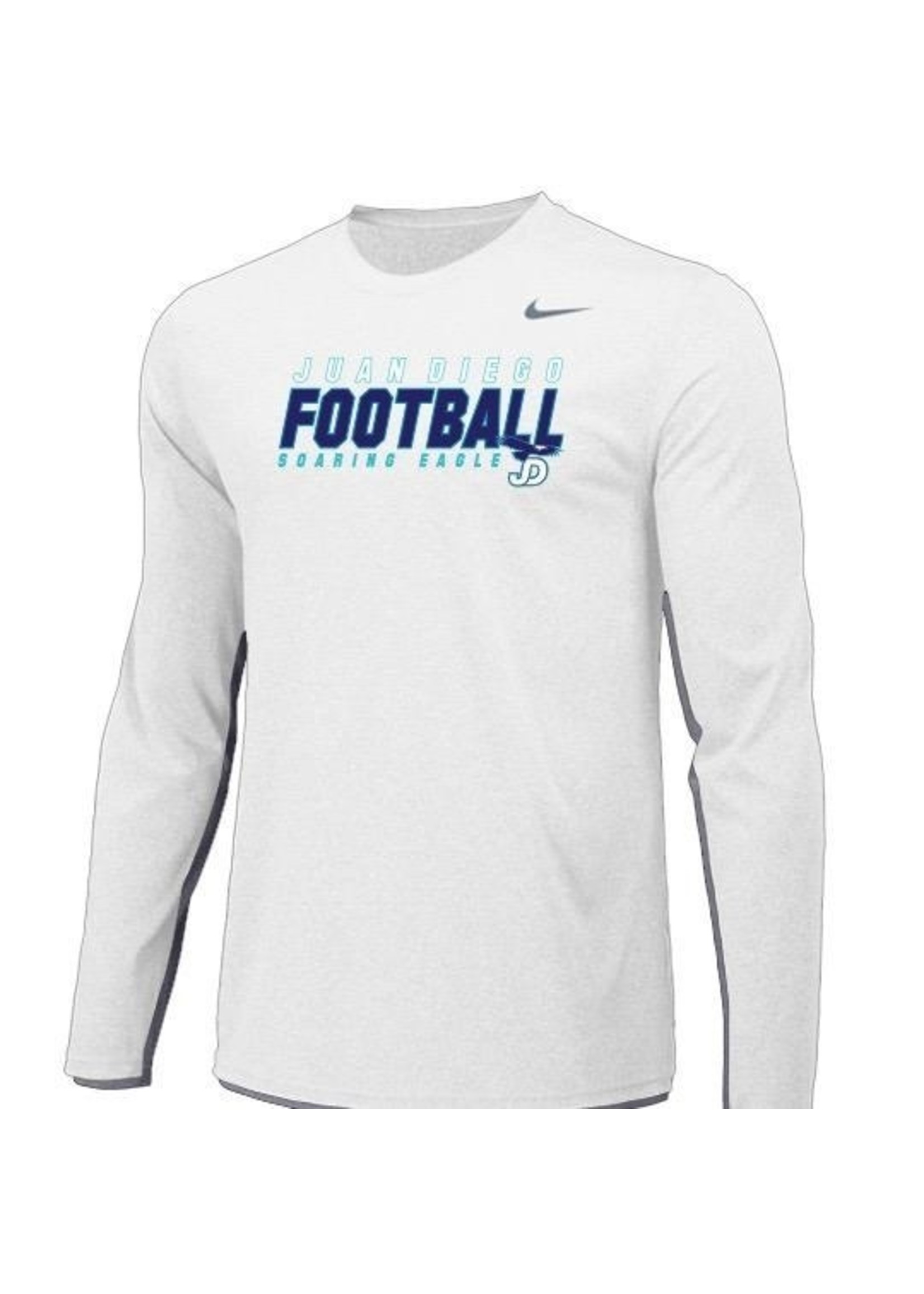 NIke Football L/S Tee<br /> <br /> Navy or Grey<br /> <br /> IMPRINT:<br />  JUAN DIEGO<br /> FOOTBALL<br /> Soaring Eagle<br /> (JD/Eagle logo) - Saint  Paul's Place