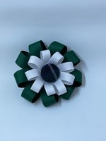 UNIFORM Button Flower Bow with Ribbon, SJB, Plaid 3 1/2" wide