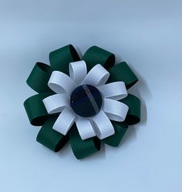 UNIFORM Button Flower Bow with Ribbon, SJB, Plaid 3 1/2" wide