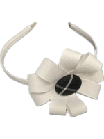 UNIFORM Hair - SJB Button Flower Headband, White/Plaid, FBE171