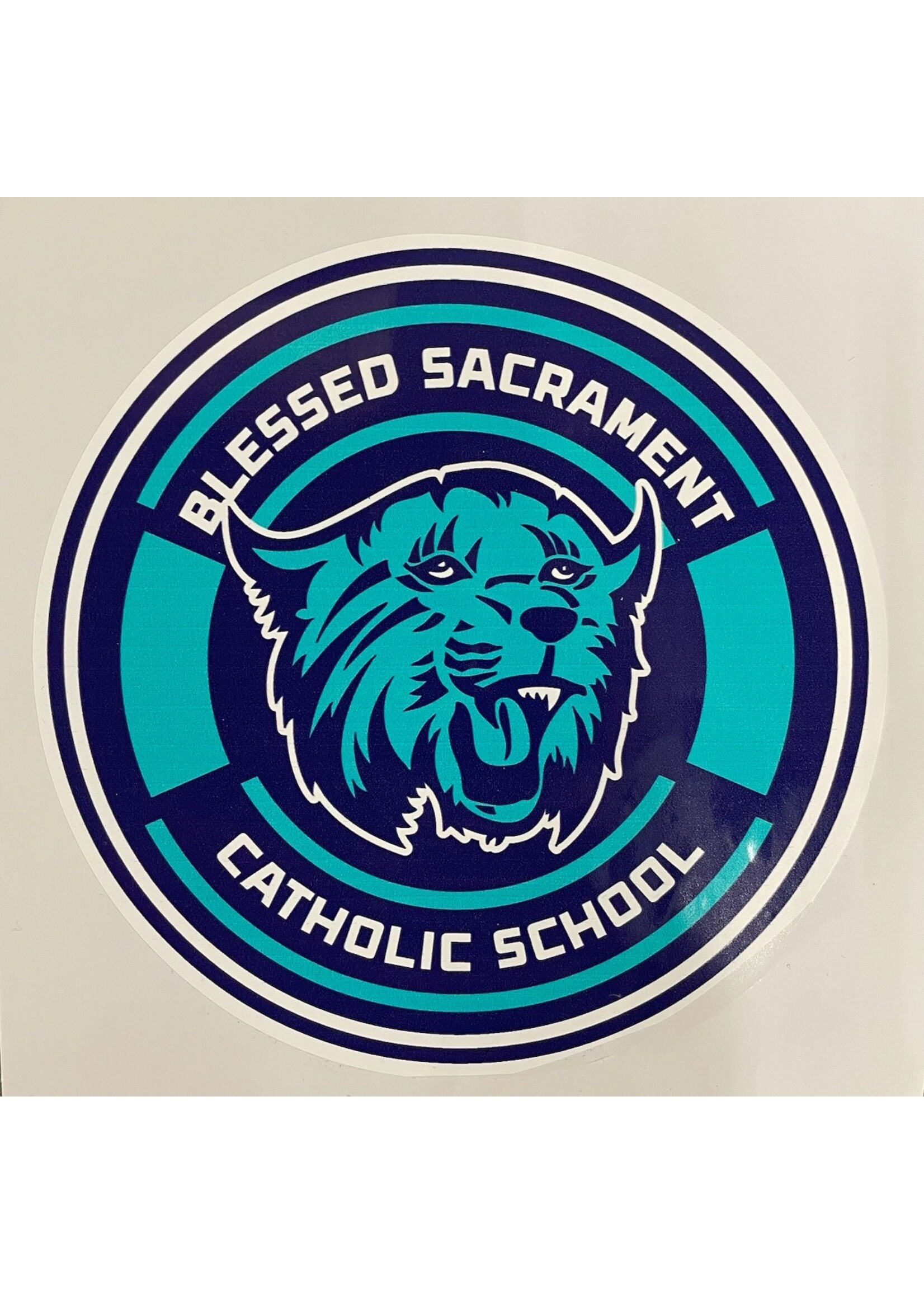NON-UNIFORM Blessed Sacrament Bobcat decal  5.5"x6" round
