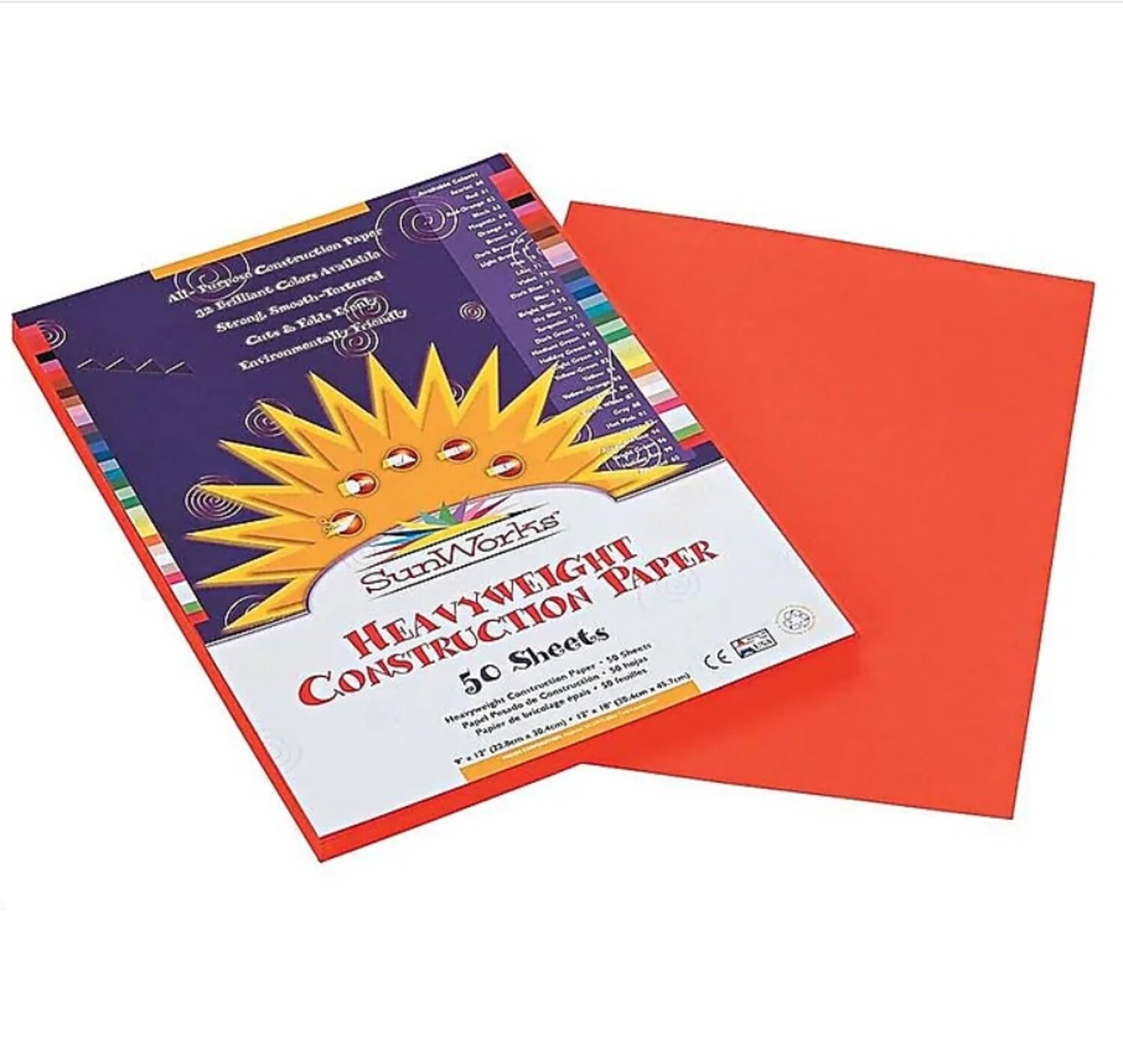 SunWorks Construction Paper Bright White 12 x 18 100 Sheets