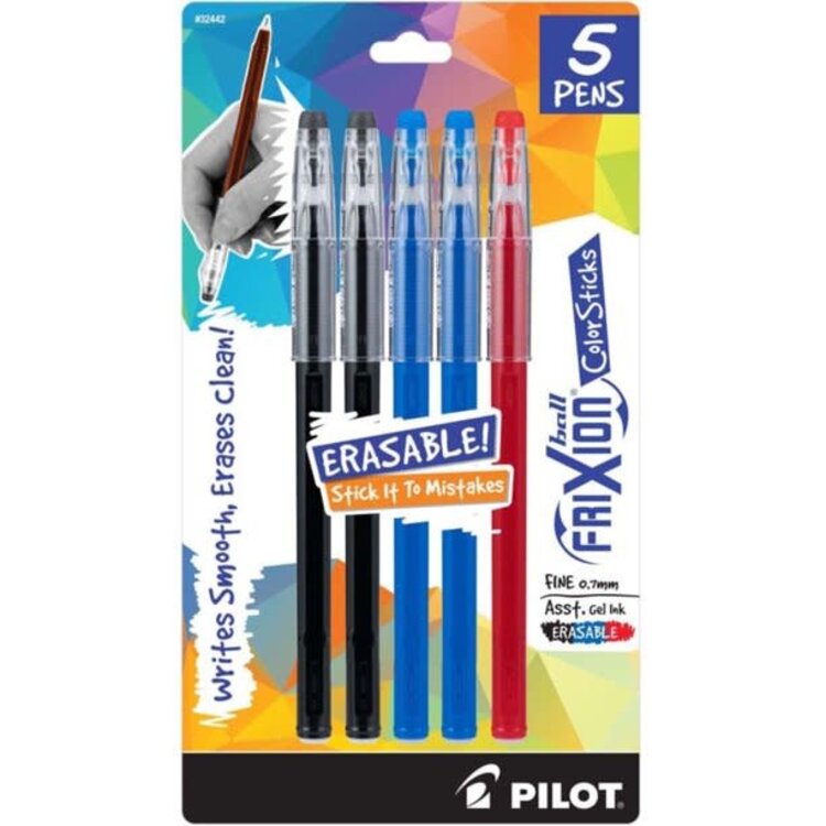 PILOT Pilot FriXion ColorSticks Erasable Gel Ink Pens – Fine 0.7 mm, 5-Pack