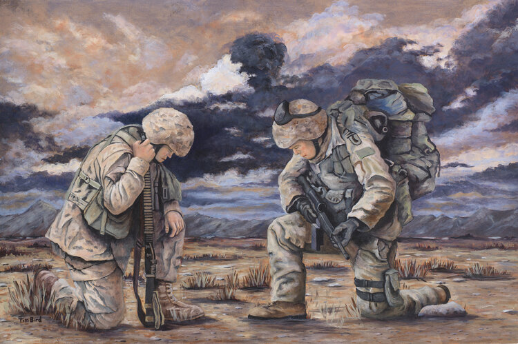 ARTIST CORNER ORIGINAL FRAMED SOLDIERS PRAYER 24X36