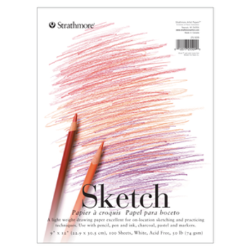 PACON/STRATHMORE Student Tape-Bound Art Sketch Pad - 9x12