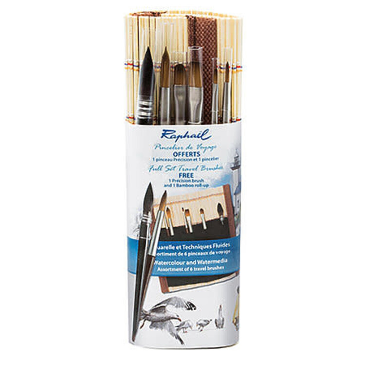 RAPHAEL BAMBOO ROLL-UP TRAVEL BRUSH SET