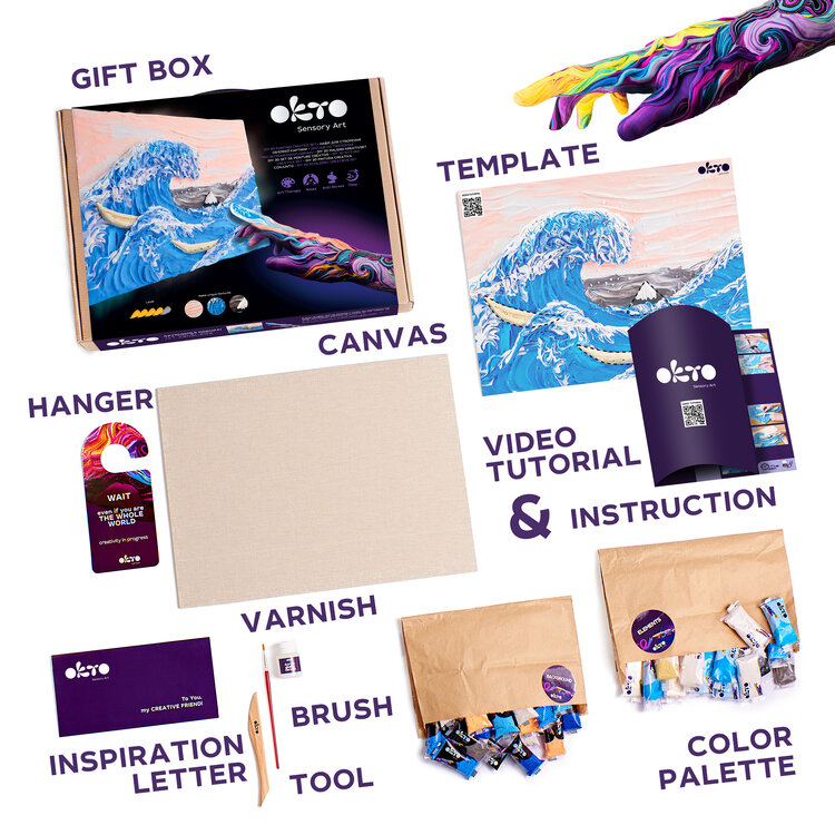 OKTO Sensory Art 3D Clay Painting Kits, The Great Wave, Hokusai