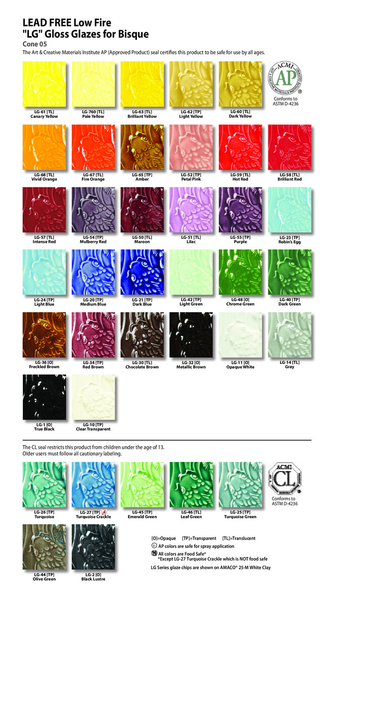 AMACO Amaco Low Fire (LG) Series Ceramic Glazes - Pints
