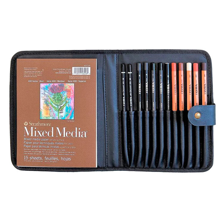 PACON/STRATHMORE Mixed Media Travel Set, 13-Piece Travel Set (12 Pencils and one Mixed Media Pad)