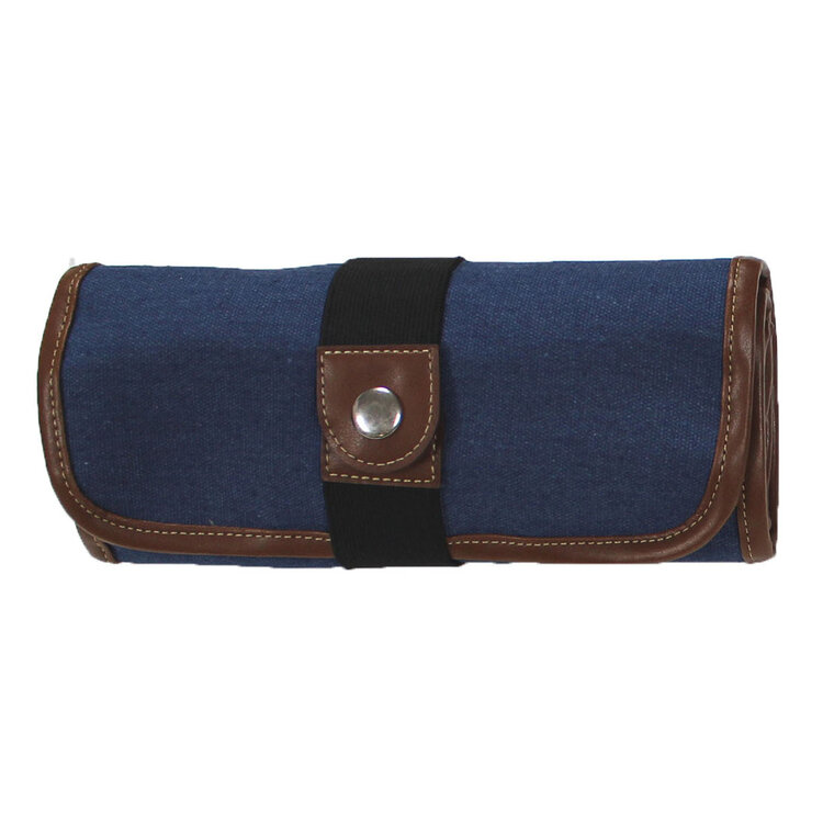 GLOBAL PRODUCTS Canvas Roll-Up Pencil Case – Holds 36 Pencils or Markers with Leather Trim