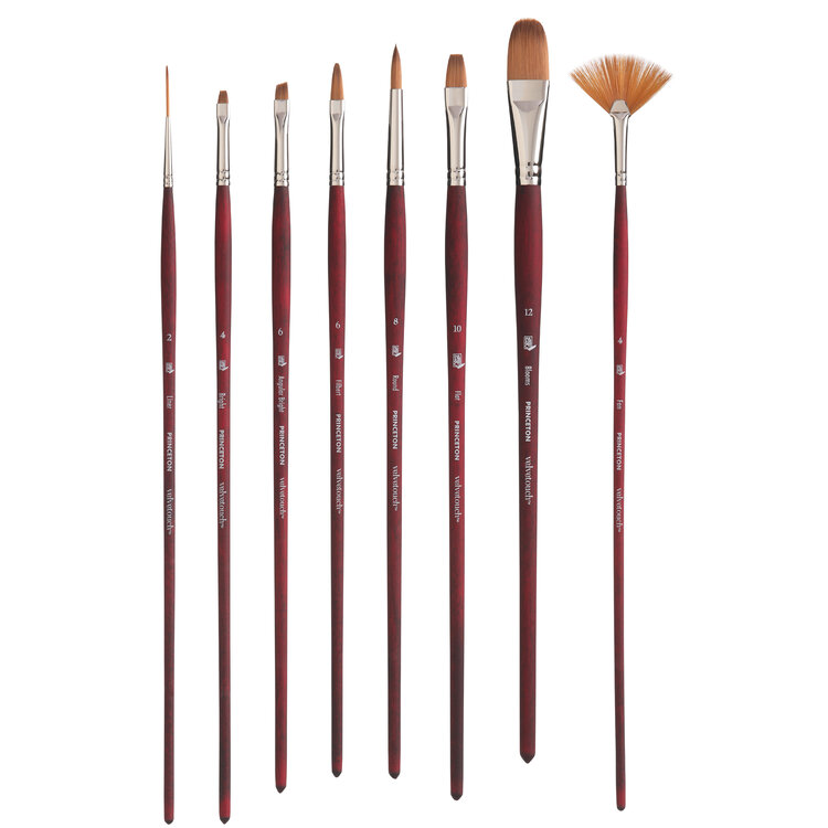 PRINCETON ART & BRUSH CO Princeton Velvetouch™ Long Handle Golden Taklon Brushes – Precision & Comfort for Acrylic, Oil, and Mixed Media