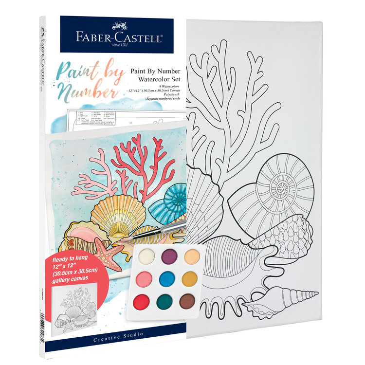 FABER-CASTELL USA Faber-Castell Watercolor Paint by Number Set – 12" x 12" Canvas Kit