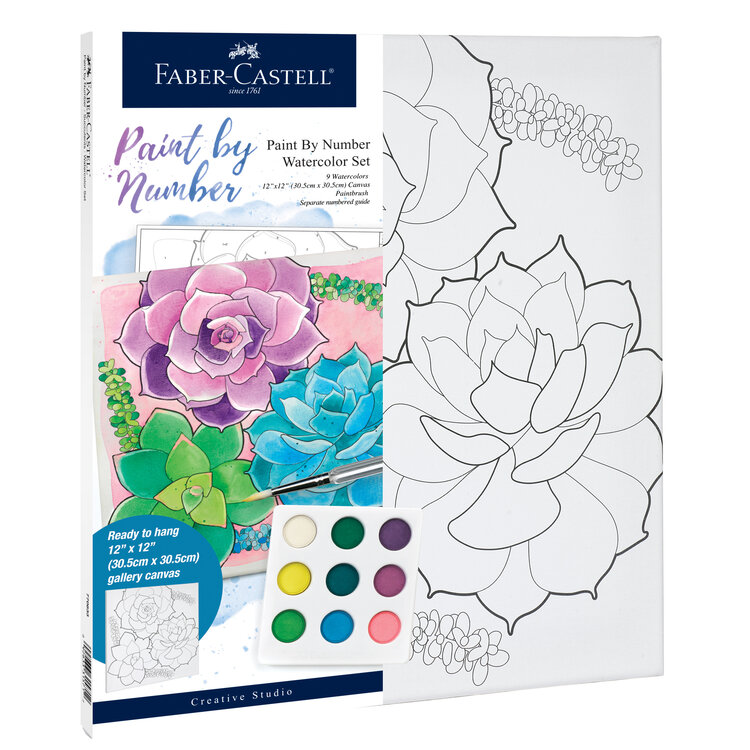 FABER-CASTELL USA Faber-Castell Watercolor Paint by Number Set – 12" x 12" Canvas Kit