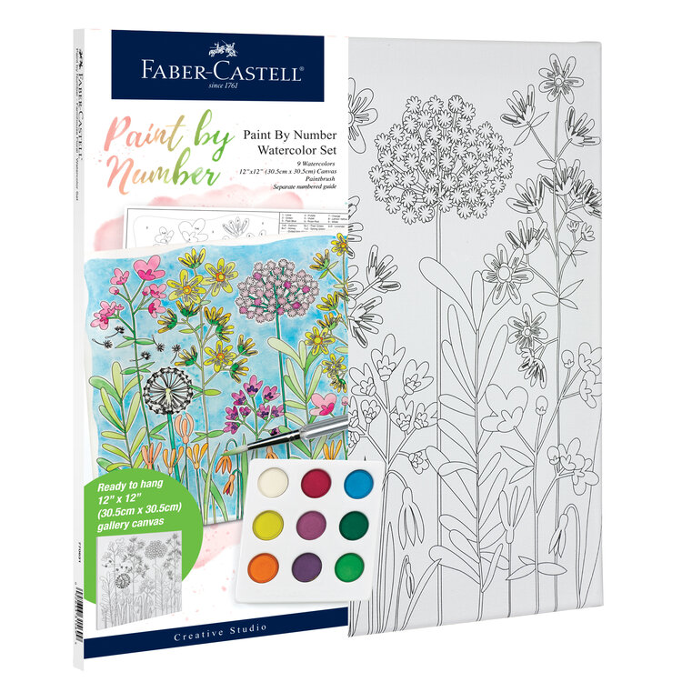 FABER-CASTELL USA Faber-Castell Watercolor Paint by Number Set – 12" x 12" Canvas Kit