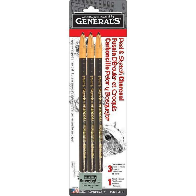 GENERAL PENCIL CO., INC. General Pencil Peel & Sketch Charcoal Pencil Set – Soft, Medium & Hard